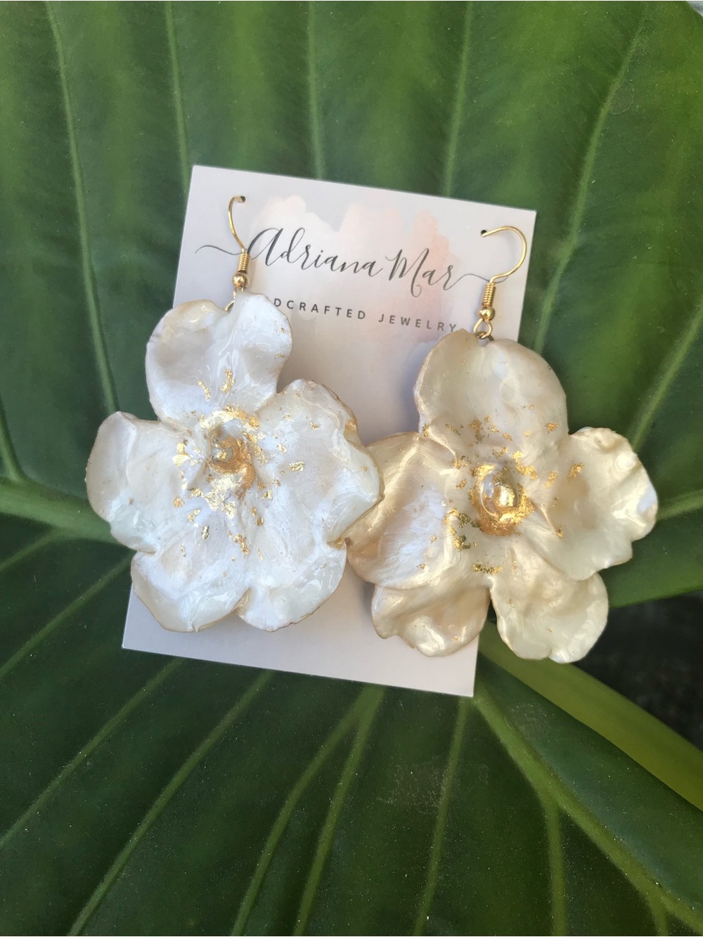 Real White Gold Floral Statement Earrings Handmade By Adriana Mar